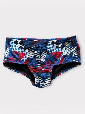 Speedo Men's Overdrive One Swim Race Brief Stars Red White Blue Size 30 NEW